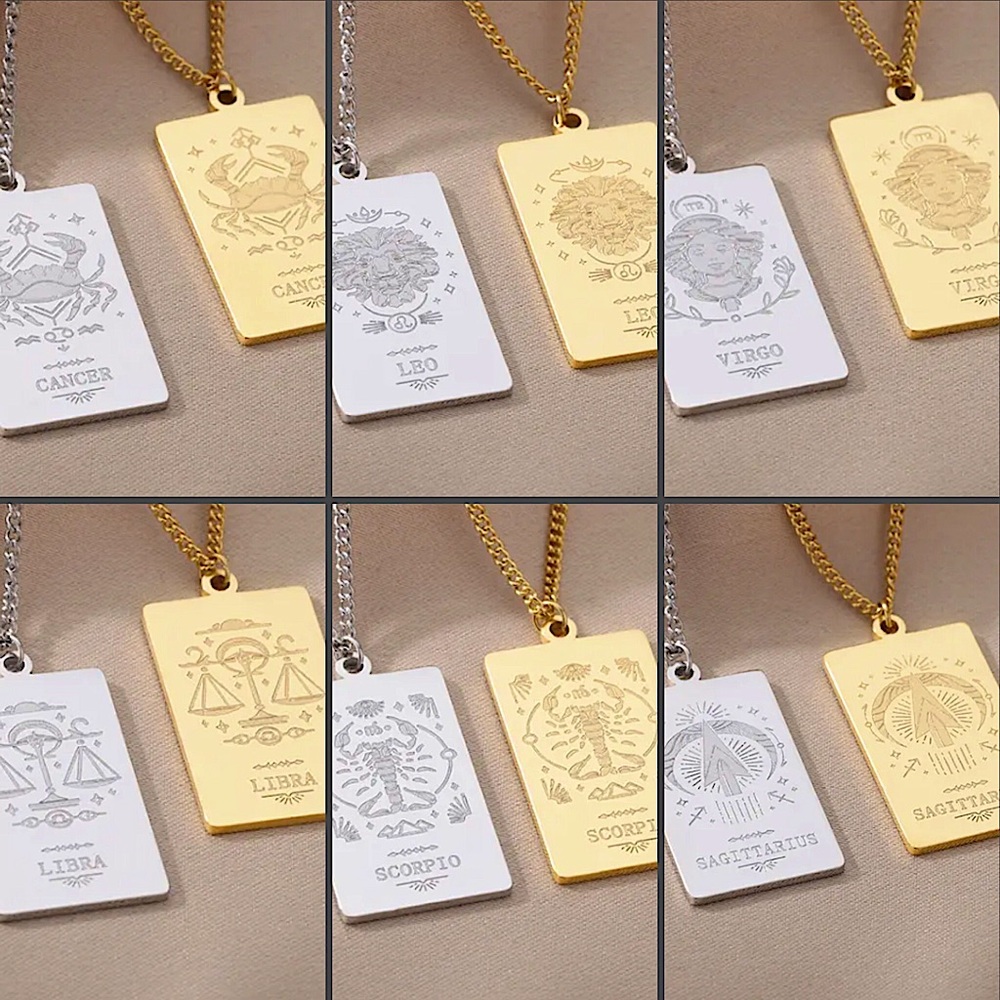 ⚜️𝟯𝟬%𝗢𝗙𝗙 𝗯𝘂𝗻𝗱𝗹𝗲𝘀 𝟯+⚜️ NEW Zodiac Carved Stainless Steel Necklace - Picture 7 of 12